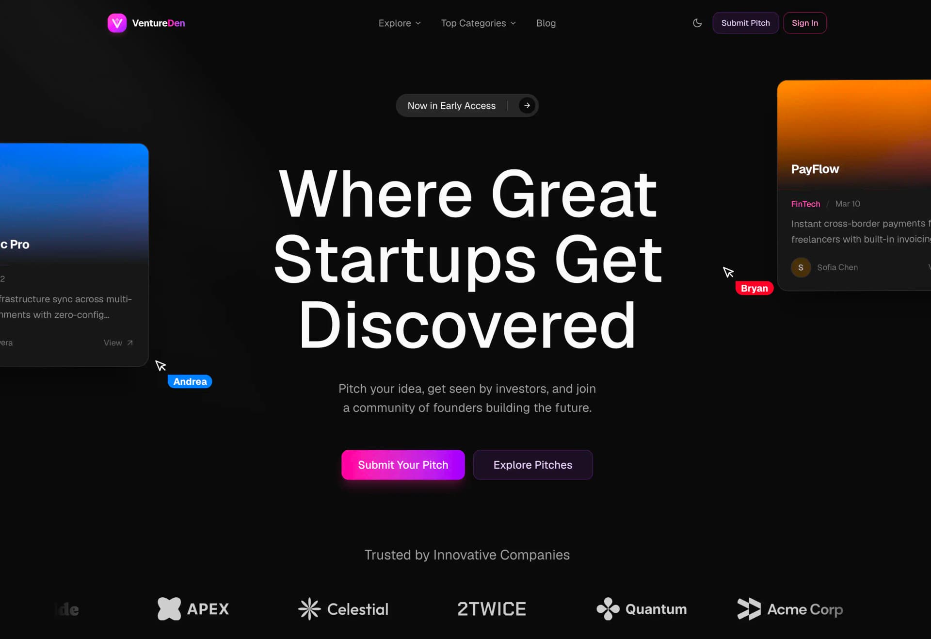 VentureDen screen 1